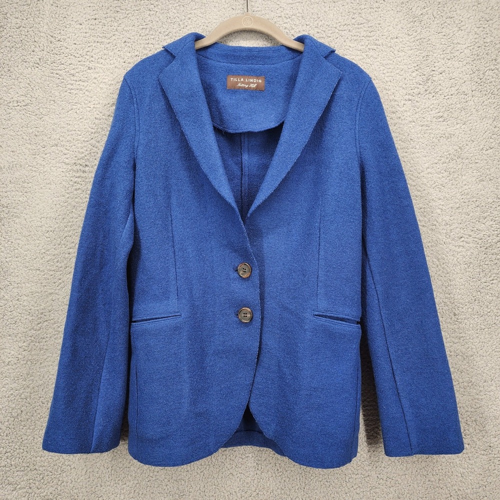Tilla Lindig Notting Hill Womens Cobalt Blue Textured Boiled Wool Blazer Jacket